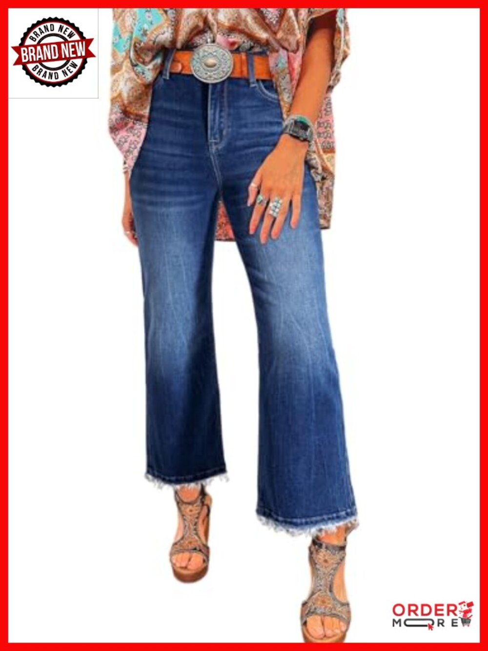 High Waisted Stretchy Flared Jeans Raw Hem Mineral Wash Cropped